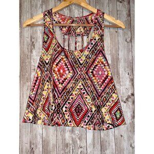 Bella D Y2K Multicolor Geometric Sleeveless Tank Top Strappy Back Size Small